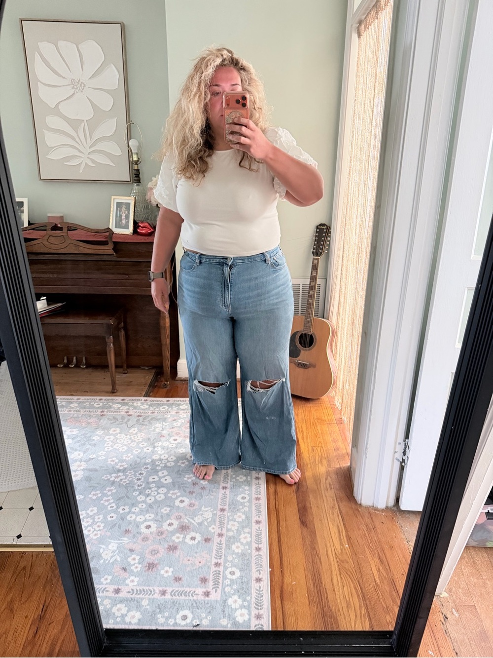American Eagle Outfitters Light Blue Wide-Leg Distressed Jeans
